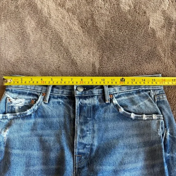 GRLFRND Helena High Rise Straight Leg Two Tone Distressed Jeans Size 28 Blue - Picture 10 of 10